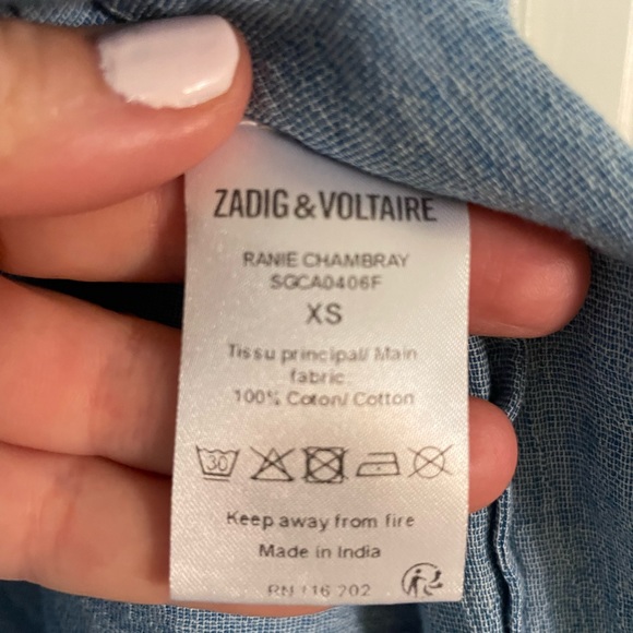 Zadig & Voltaire Ranie Cotton-Chambray Mini Dress New XS - Picture 7 of 7